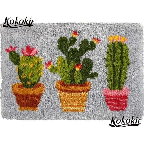 Latch hook kits rug printed canvas accessories diy Christmas cactus decor needle for carpet embroidery pattern latch hook kussen