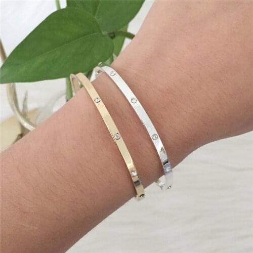 Delicate Gold Or Rhodium Color Crystal Paving Easy Hook Bangle For Women Girl Tiny Arm Decoration Elegant Lady Gift High Quality