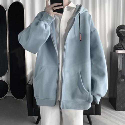 New Overcoat Spring Big Size Sweatshirt Cardigan Top Couples Solid Color College Tidal Current Streetwear The Price Of