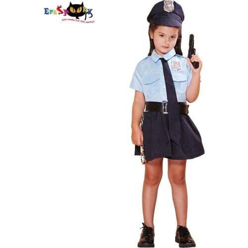 Eraspooky Girls Police Dress Cosplay Cop Role Play Uniform Halloween Costume For Kids Police Officer Carnival Party Outfit