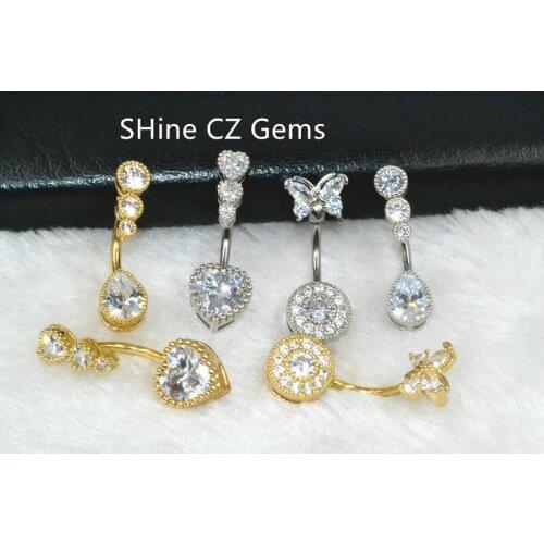 50PCS Surgical Steel Bar Double CZ Navel Belly Ring Button Bar Butterfly Heart Drop Navel Rings Body Piercing Jewelry Hot
