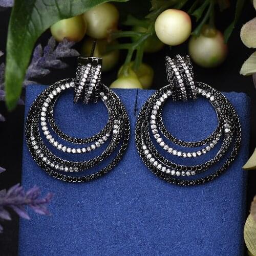 HIBRIDE Luxury Twist Circle Dangle Earrings For Women Wedding Cubic Zircon Crystal CZ Dubai Bridal Earring Fashion Jewelry E-08