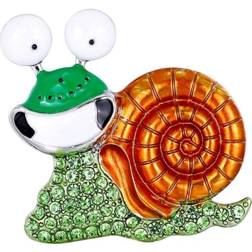Rhinestone Laugh Snail Brooch Cartoon Insect Funny Brooches for Women Enamel Jewelry Design Pin Gift