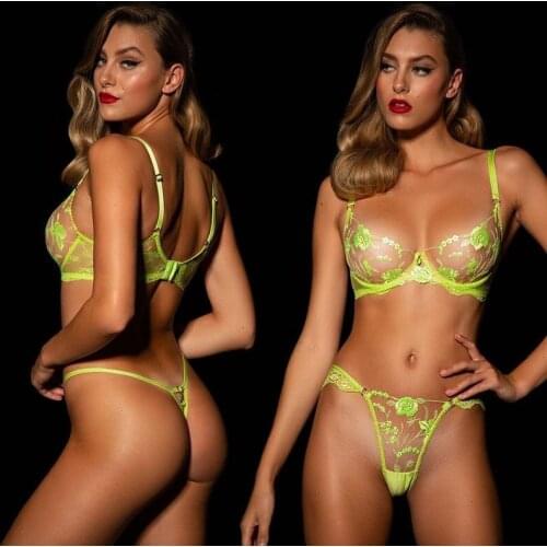 Thong Bikini Womens Self Tie Ruffle Trim Dobby Mesh Lingerie Set Sexy Bra and Panty Push Up High Waisted Swimsuit Bathing Suit