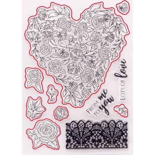 Rose Flower Heart Clear Stamps and Metal Cutting Dies DIY Scrapbooking Paper Photo Album Crafts Seal Cards Blade Punch Stencils