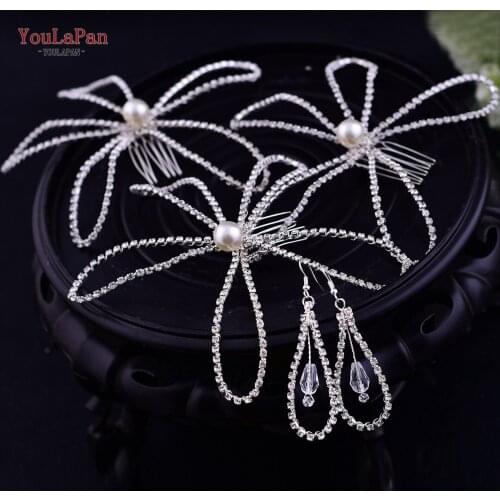 YouLaPan HP367 Simple Diamond Chain Wedding Hair Comb Rhinestone Wedding Headpiece for Bride Combs Bridal Vine Hair Piece Silver