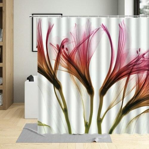 Flowers Tulip Shower Curtain Beautiful Colorful Transparent Art Decor Cloth Bathroom Waterproof Fabric Bath With Hook Polyester