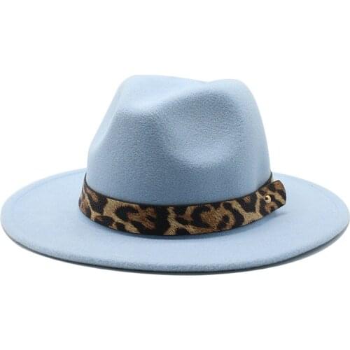 Women Wool Hollow Western Cowboy Hat Roll-up Wide Brim Cowgirl Jazz Equestrian Sombrero Cap With Leopard Print Ribbon