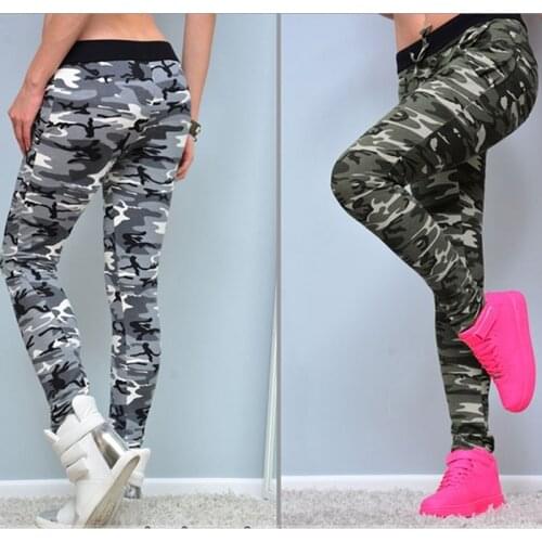 Womens Camo Cargo Trousers Casual Pants Military Army Combat Camouflage Pants Elastic Waist Casual Sweatpants Plus Size