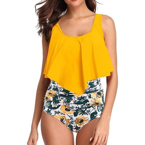 #Z3 Solid Color Bikini Set Women 2020 New Ruggled Two Piece Plus Size Sexy Bikini Set Backless Halter Beach Swimwear Swimsuit