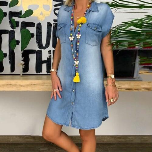 38#Womens Casual Turndown Neck Denim Party Dresses Sleeveless Swing Dress Hara Juku Denim Dress Vintage Dresses