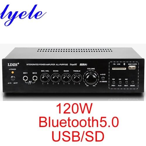 Mini home power amplifier with high power constant voltage and constant resistance 120W/75V/120v supports Bluetooth SD card, USB