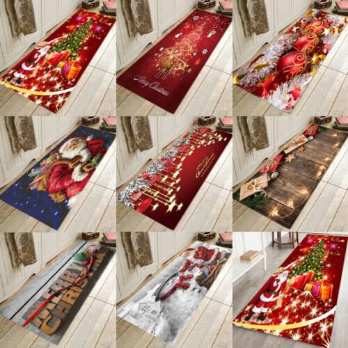 3D Christmas Santa Claus Anti-slip Kitchen Dinning Room Fireplace Floor Mat Flannel Carpet Rug Durable Xmas Home Decor Floor Rug
