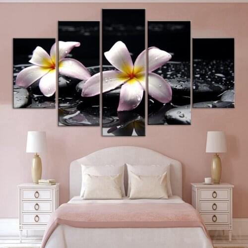 5 Panel HD Printed Stone Plumeria flower Painting on canvas poster picture for Kitchen Bedroom Living Room Library Office Home D