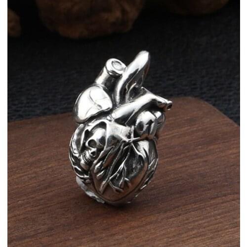 925 sterling Silver skull heart men pendant charm Jewelry A3054
