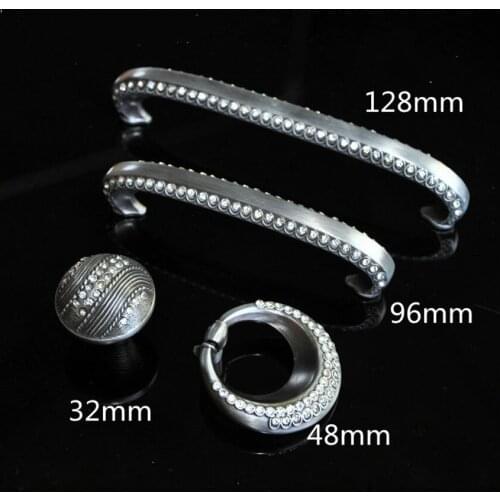 96mm 128mm european vinatge rhinestone furniture handle glass crystal dresser cabinet pulls handle antique iron drawer ringsknob