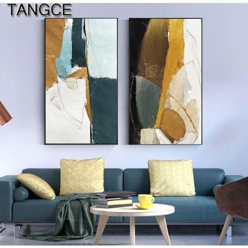 Abstract Yellow Green Canvas Art Modern Blue Poster Print Fashion Tableaux HD Wall Art for Living Room Big Size Entrance Picture