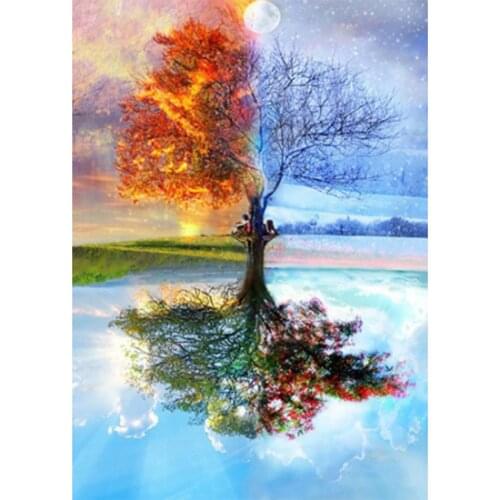 DIY 5D Full Round Diamond Painting Cross Stitch moon tree of 4 seasons Diamond Embroidery Needlework Patterns Rhinestone kits