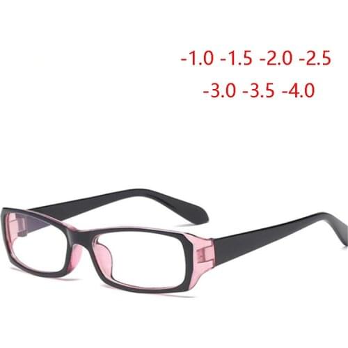 Anti-UV Square Finished Myopia Glasses Women Men Full Frame PC Nearsighted Glasses -1.0 -1.5 -2.0 -2.5 -3.0 -3.5 -4.0