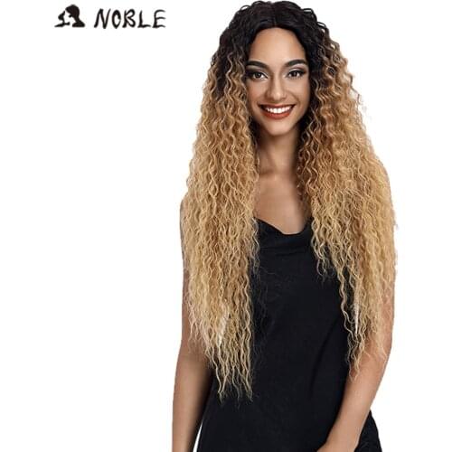 Noble Lace Front Synthetic Wigs For Women Middle Part Long 32" Soft Ombre Blonde Wig With Dark Roots Wavy Heat Resistant Fiber
