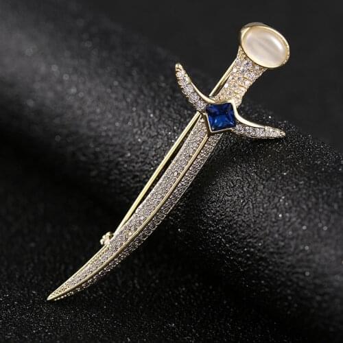 Fashion Personality Persian Dagger Brooch With Blue Stone Pin Metal For Clothes High Quality Womens Brooches Jewelry