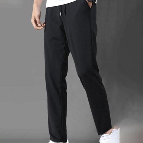 2021 Fashion Summer Mid Rise Elastic Waist Straight Ninth Pants Ice Cool Loose Men Trousers Mens Elastic Band Pant
