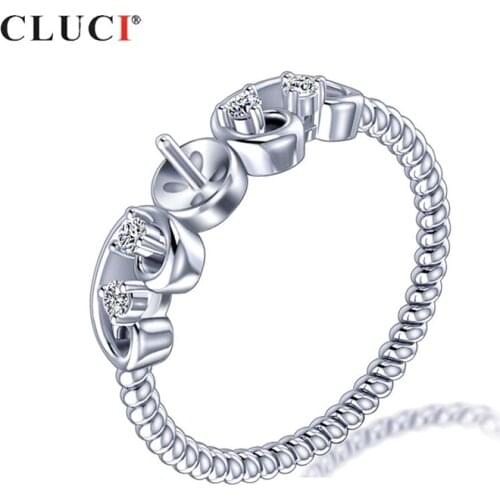 CLUCI 925 Sterling Silver Fashion Crown Women Rings Jewelry Silver 925 Zircon Pearl Ring Mounting Round Crown Rings SR1086SB