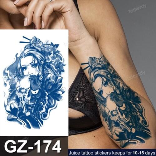 Long lasting juice ink temporary tatoo for women men armband tattoo sleeve skull Japanese Geisha carp fish lotus tattoo designs
