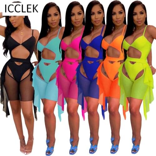 ICCLEK Wholesale Items Plus Size Summer Women Sexy Mesh Fashion Temperament Bikini Beach Swimwear 2Two-piece Suit