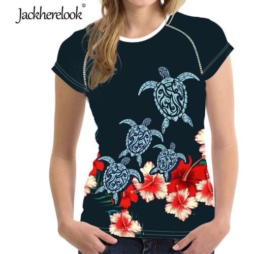 Jackherelook Feshion Tshirs Loose Tops Hawaii Turtle Polynesian Tribal Hibiscus Plumeria Print Women Short Sleeve T Shirt Tee