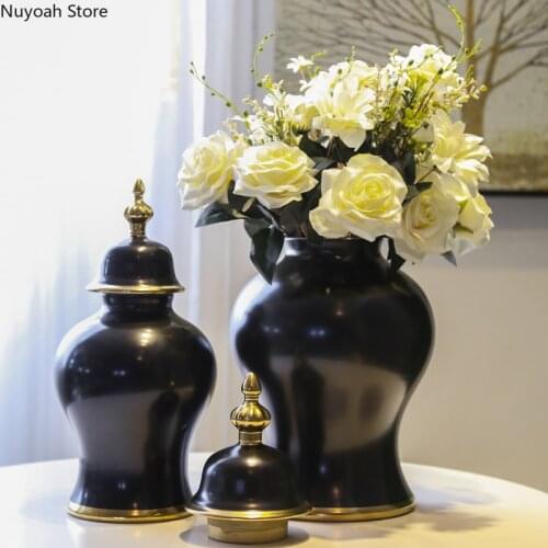 Chinese Creative Black Ceramic Storage Jar Decoration Living Room Simulation Flower Decoration Home Decoration Accessories