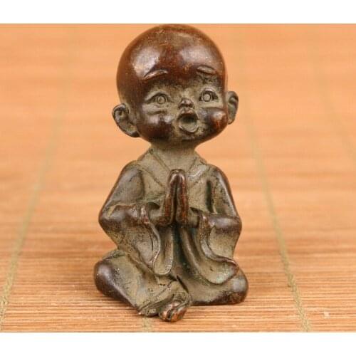 Chinese Bronze Buddha Monk Boy Blessing Statue Figure Table Decoration Statues et Sculptures Buddha Statue Figurines