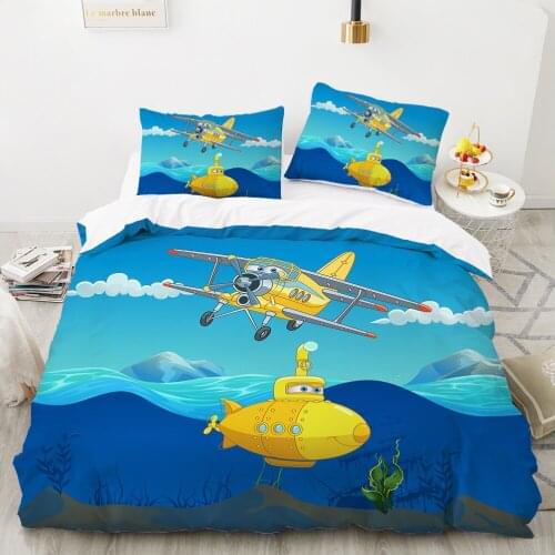 Car Cartoon Kids Bedding set for children baby girls Duvet cover set pillow case Bed linens Quilt cover 240x220 140x200 yellow