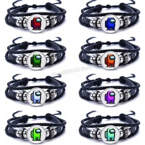Round Among of Us Bracelet Adjustable Leather Bracelet Game Series Space Werewolf Stainless Steel Jewelry Bangles Women Gift