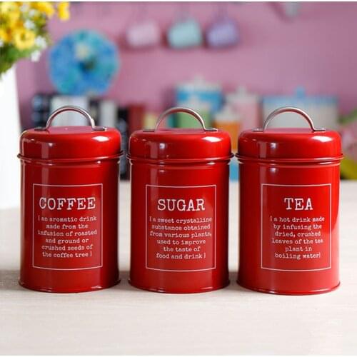 Set Of 3 Tea Coffee Sugar Metal Jar Canister Jam Kitchen Storage Container