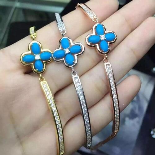 New Arrival Natural Real Turquoise Bracelet 925 sterling silver Fine jewelry Natural And Real Fashion Turquoise Bracelet