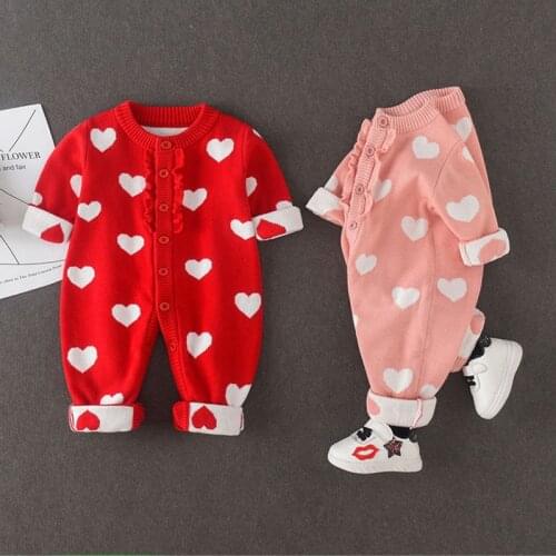 Spring fall Baby Girl Clothes outfits Knitted set Love jumpsuit for New born babies clothing 1st birthday Christmas sets rompers