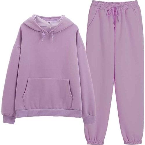 Solid Color Sweatpants Women 2 Pieces Set Sweatshirts Pullover Tracksuit Hoodies Nightwear Ladies Casual Outfits for Women Suit