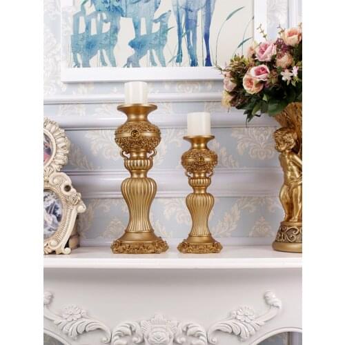 European Resin Candlestick Decoration Retro Gold Candle Holder Living Room Fireplace Wine Cabinet Home Decoration Furnishings