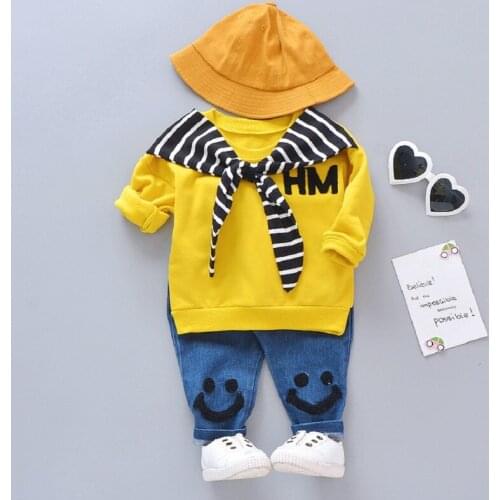 Boys Pullover Spring Suit with Tie Striped Children Clothing Sets Girls Winter Clothes 2pcs Toddler Newborn Baby Clothing Sets