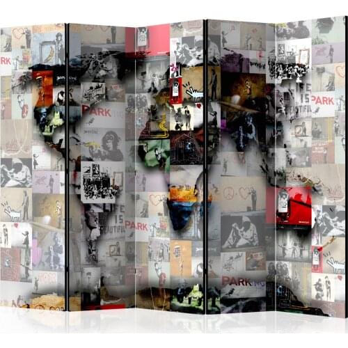 Windbreak-Room divider - World map - Banksy