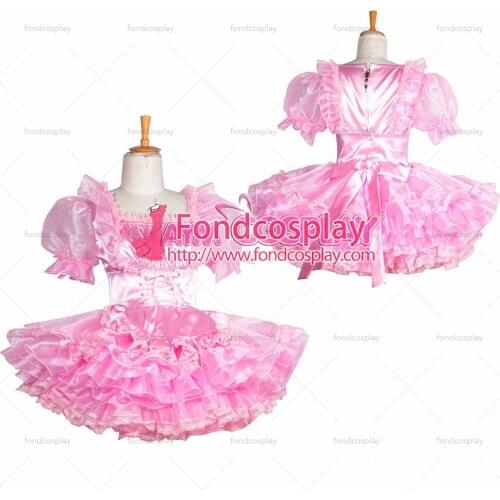 Lockable pink Satin-Organza Sissy Maid dress Tailor-made [G3860]