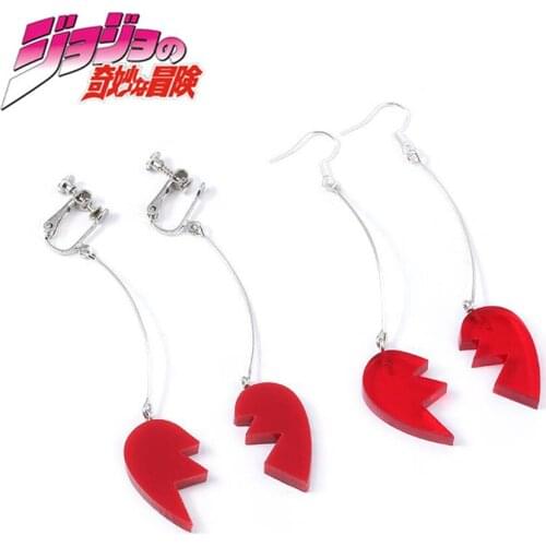 Anime JoJos Bizarre Adventure Heart-shaped Cherry Earrings Cosplay Prop Heart Long Earrings Ear Clip Women Men Jewelry