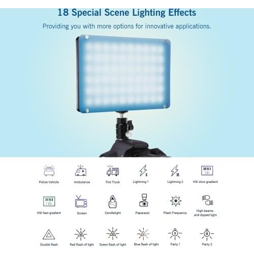 NiceFoto TC-368 RGB LED Video Light Compact Sound Controlled Panel Photography Fill Light 18 Lighting Effect for Live Streaming