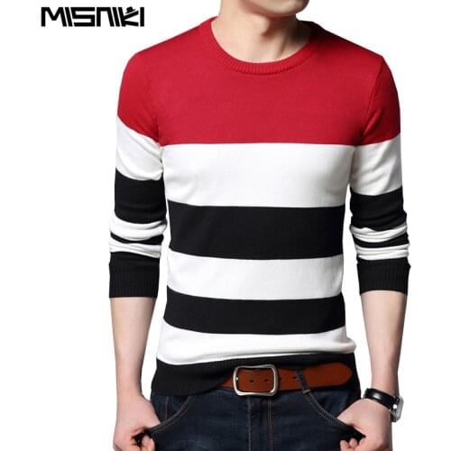 Misniki 2020 Autumn Casual Mens Sweater O Neck Striped Slim Fit Knittwear Mens Sweaters Pullovers Men Pull Homme S-3XL JP52