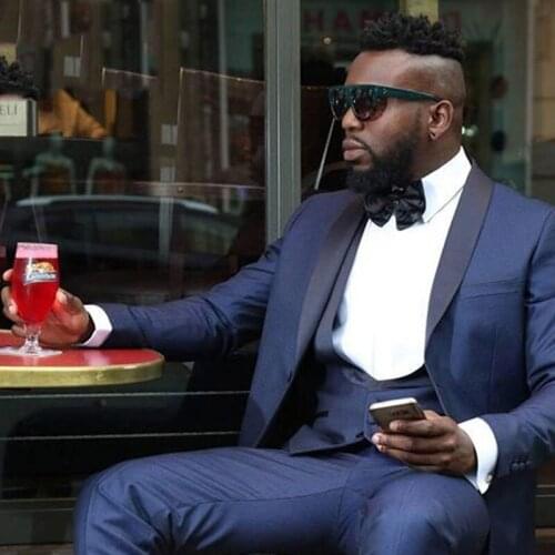 Navy Blue Men Suits for Wedding Shawl Lapel Custom Made Groom Tuxedo Latest Coat Pants Designs 3 Pieces Man Blazer Costume Homme