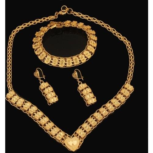 Traditional Ethiopian wedding jewelry sets Gold Filled Necklace Earring Bracelet Jewelry Sets African women party jewelry