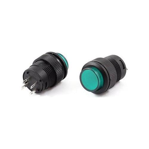 Green LED Light SPST Self Lock Latching Push Button Switch AC 250V 3A