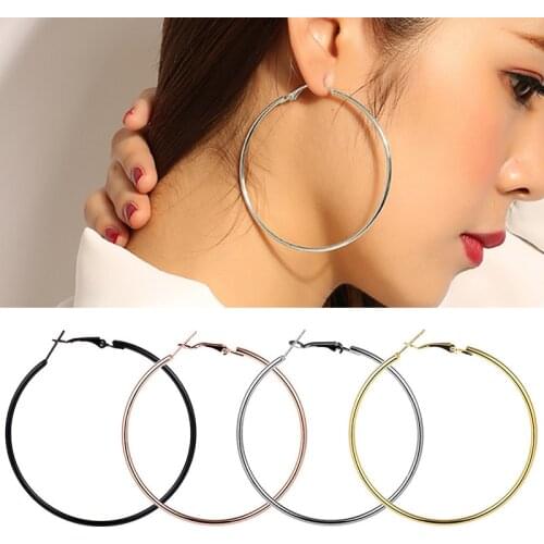 Classic Big Circle Smooth Large Hoop Earrings For Women Female Hyperbole Metal Ear Hoop Earrings Ear Jewelry Size 30-100mm