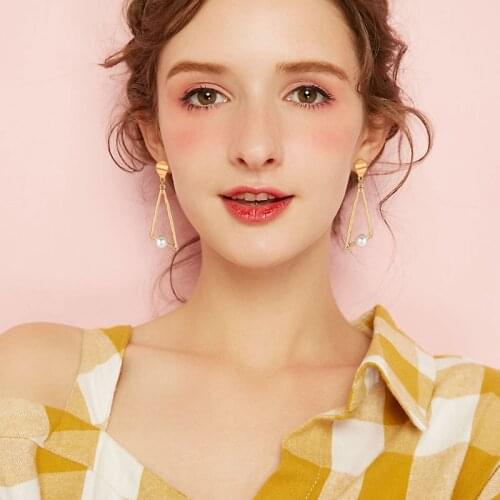 POXAM Fashion Korean Pearl Triangle Earrings For Women Simple Gold Colour Earings Hanging Dangle Earings 2021 Wedding Jewelry